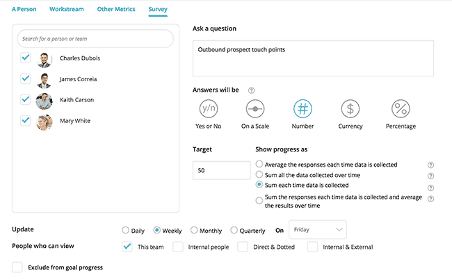Goal Wizard and Survey Metric
