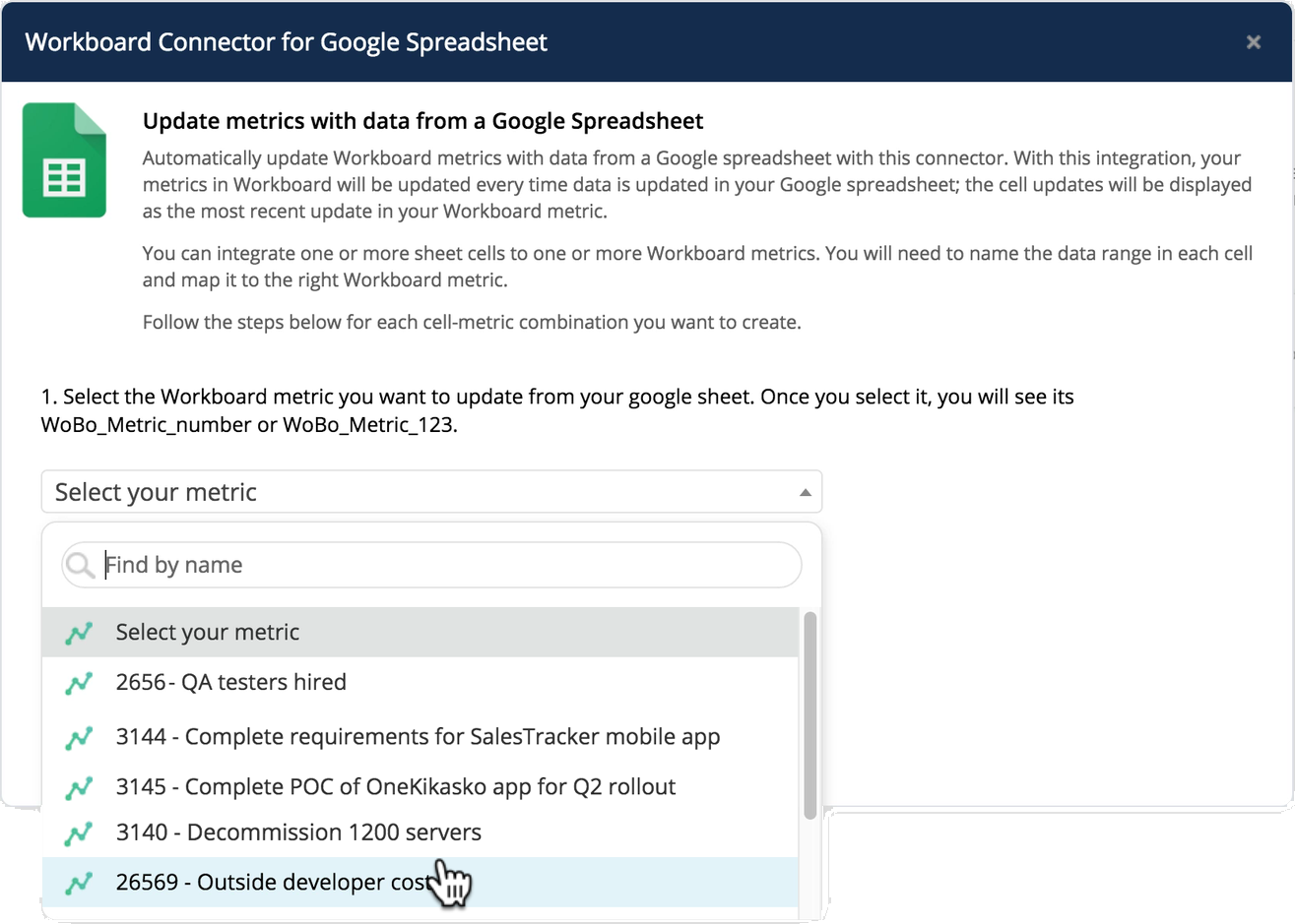 Selecting a metric to update