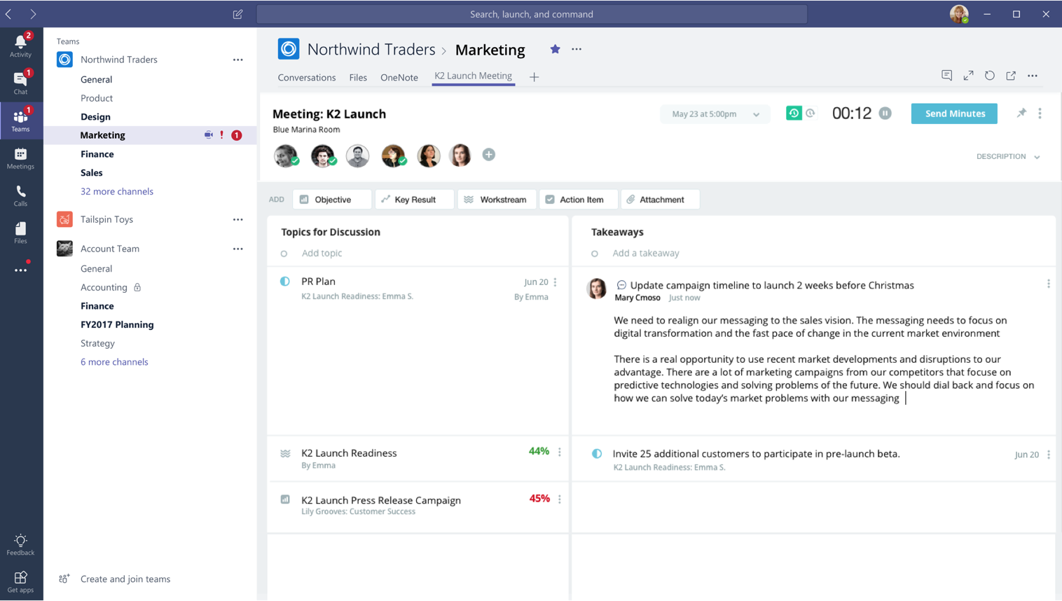 Host video calls, screen shares and meetings in Teams that include WorkBoard’s Smart Agendas